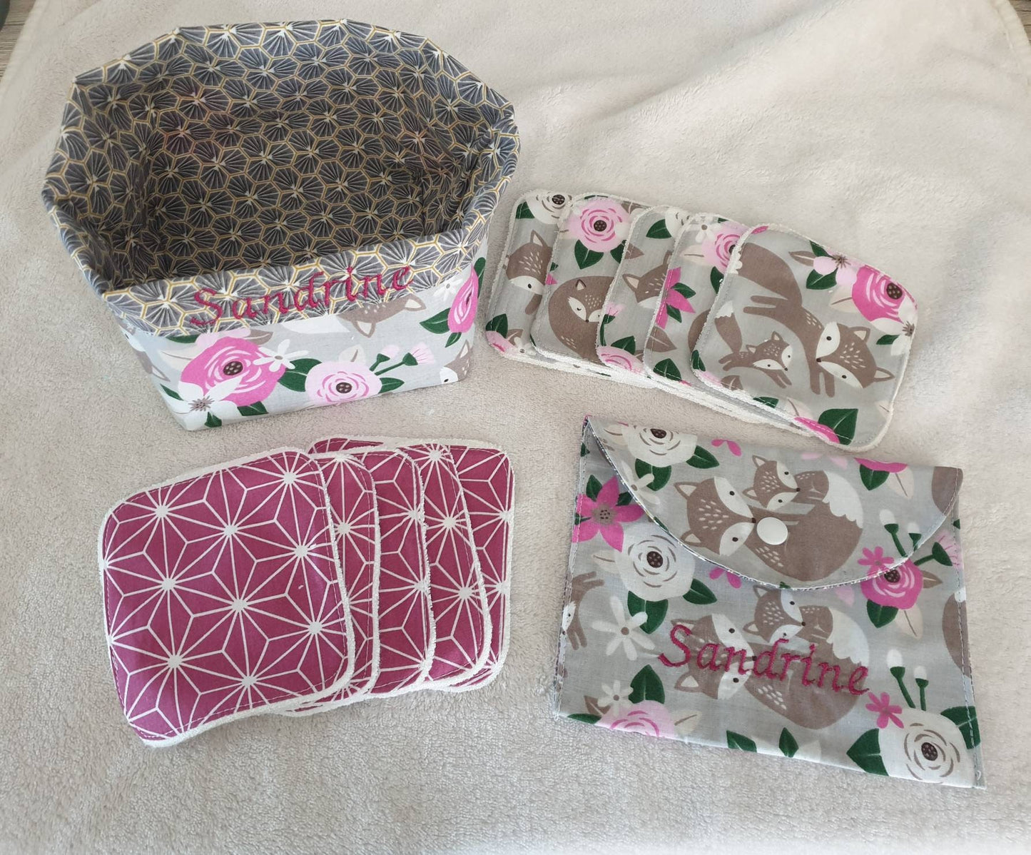 Lingettes lavable avec panière et pochette de transport