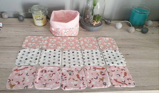 Bamboo washable wipes with basket x15