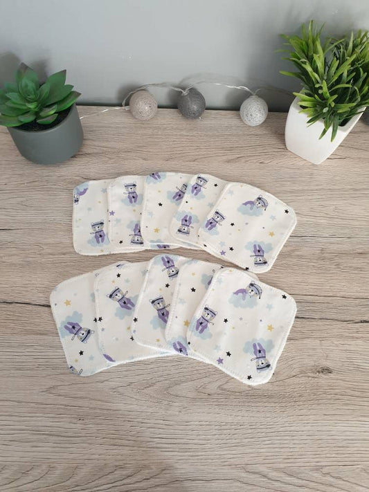 Washable cotton wipes with starry bear x10