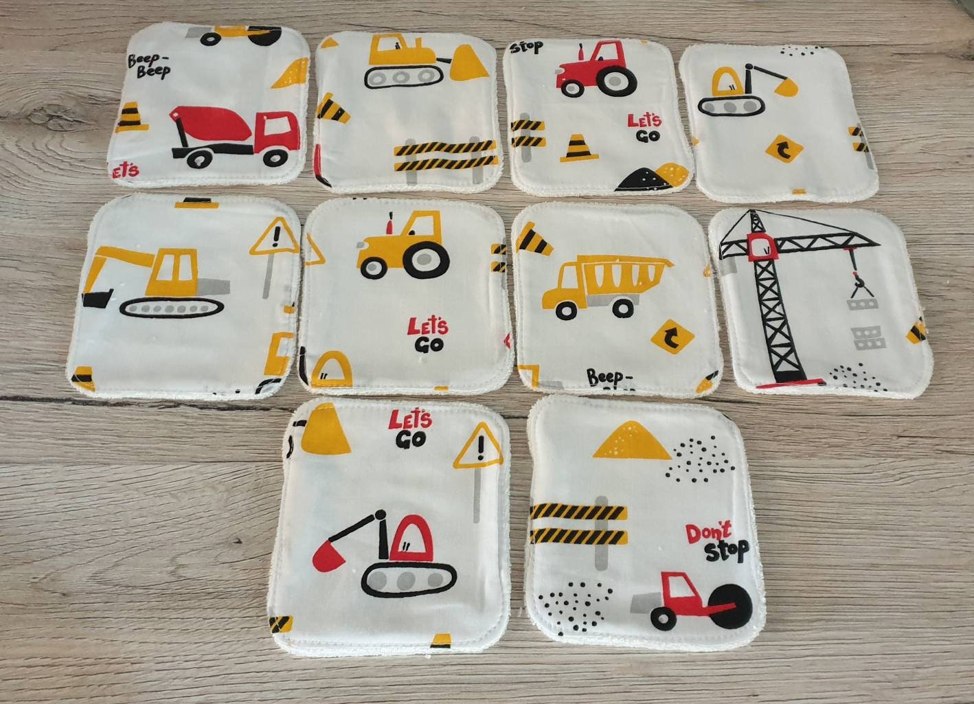 Washable baby wipes cotton diaper x10 construction vehicle