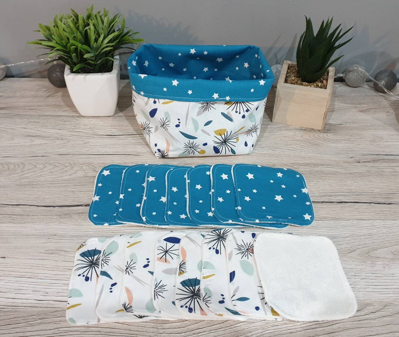 Bamboo washable wipes with dandelion basket