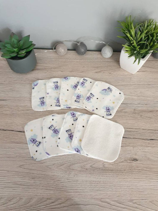 Washable cotton wipes with starry bear x10