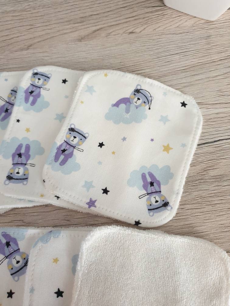 Washable cotton wipes with starry bear x10