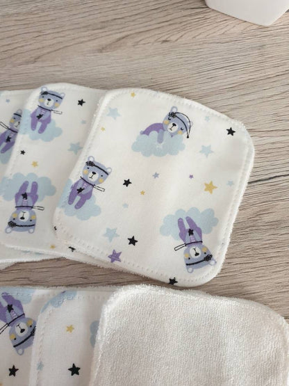 Washable cotton wipes with starry bear x10