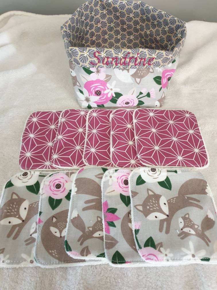 Washable wipes with basket and pouch x10 fox
