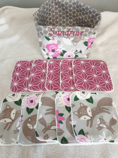 Washable wipes with basket and pouch x10 fox