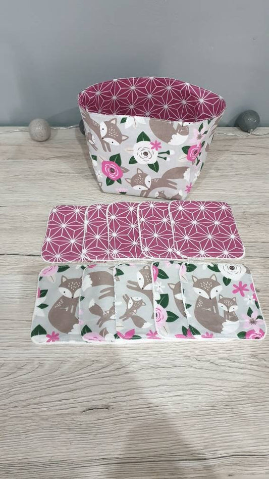 Bamboo washable wipes with basket x10