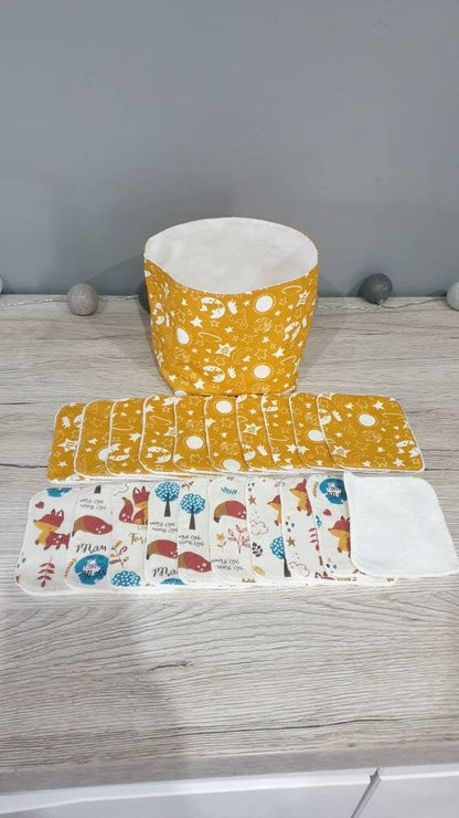 20 washable wipes with lion animal basket